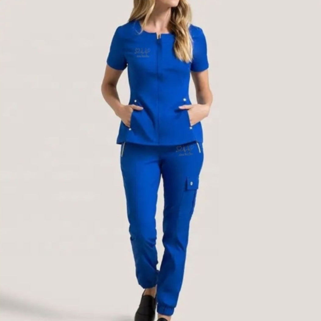 Royal blue jogger online scrub set